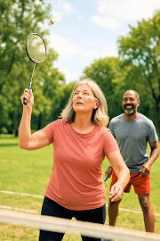 couple playing badminton